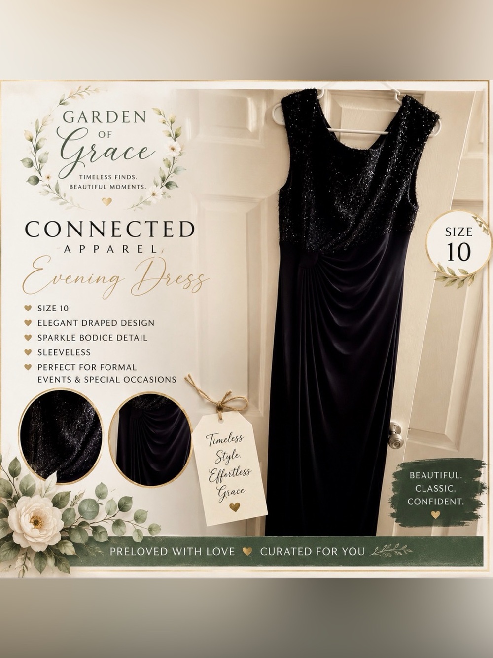 connected apparel  Navy Blue Evening Dress with Sparkle Bodice